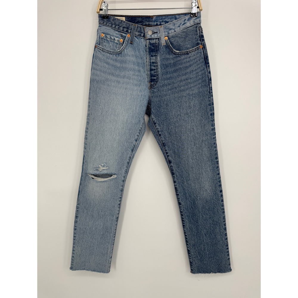 Levi's Premium 501 Original Two Tone Jeans 27 Blue High Rise Straight Leg Denim - Picture 3 of 12